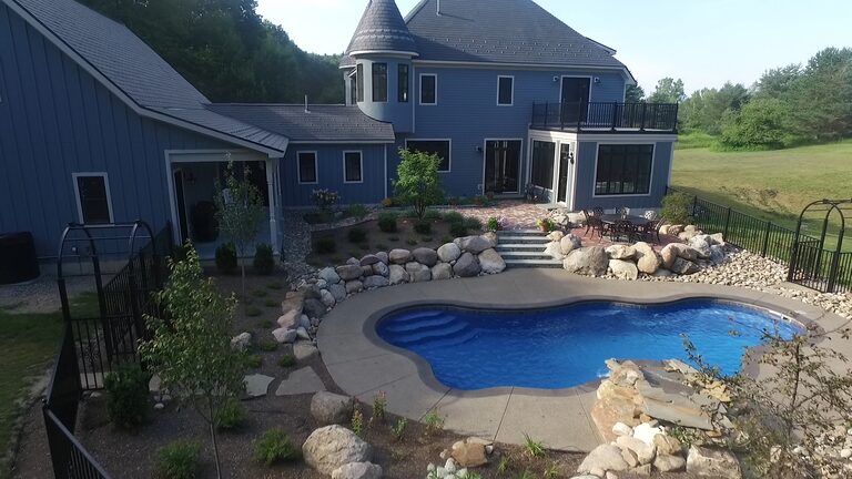Fiberglass pool, Cancun freeform. Installed by B Cool Pools in central Oklahoma.