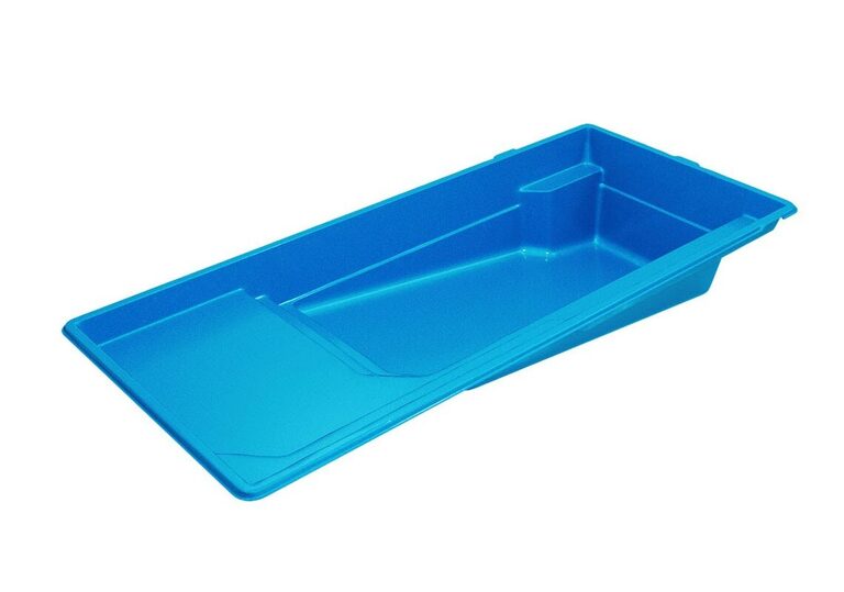 Latham Apollo 14 fiberglass pool with Ocean Blue gel coat — perspective render.