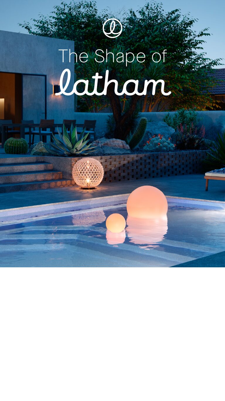 Latham Apollo fiberglass pool, accessible integrated steps — manufacturer product photo. B Cool Pools installs this model across central Oklahoma.