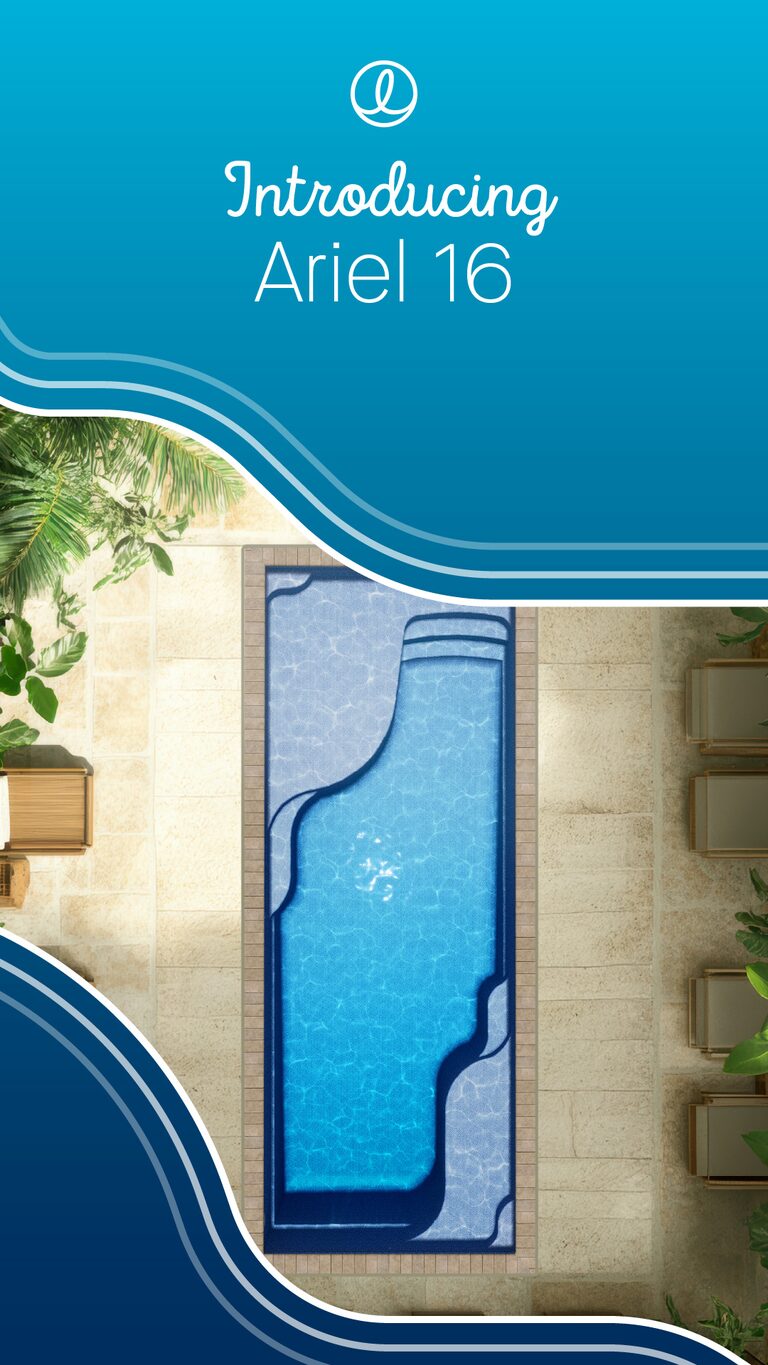 Latham Ariel fiberglass pool, open swim space — manufacturer product photo. B Cool Pools installs this model across central Oklahoma.