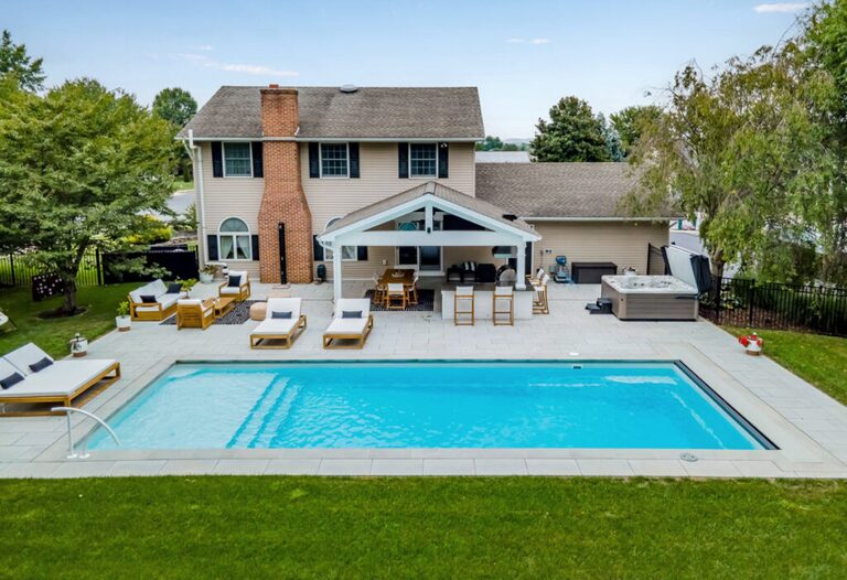 Corinthian fiberglass pool. Installed by B Cool Pools in central Oklahoma.