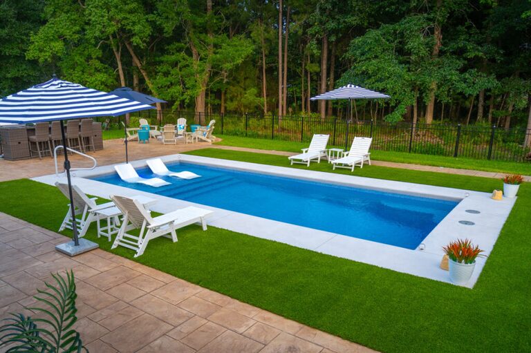 Corinthian fiberglass pool. Installed by B Cool Pools in central Oklahoma.