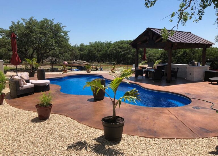 Fiberglass pool, Cancun mountain home. Installed by B Cool Pools in central Oklahoma.