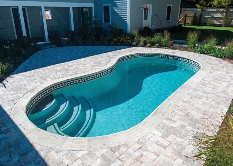 Jamaica fiberglass pool — landscape view.