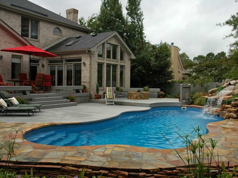Fiberglass pool, viking Cancun. Installed by B Cool Pools in central Oklahoma.