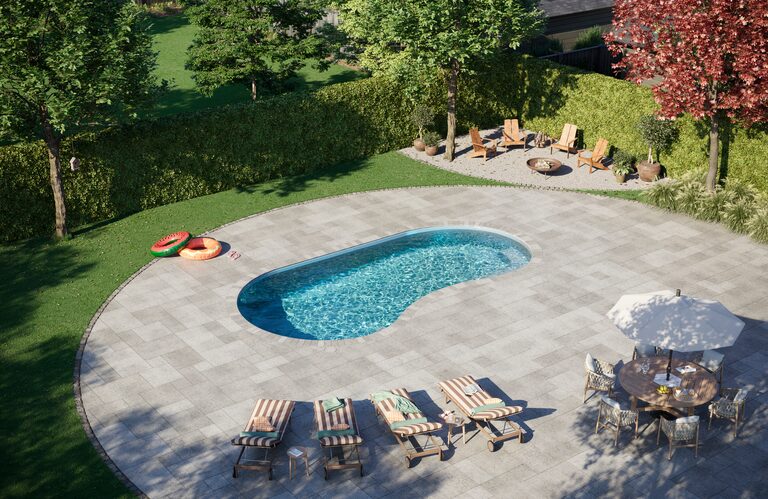 Latham fiberglass pool, Sapphire gel coat — manufacturer product photo. B Cool Pools installs Latham pools across central Oklahoma.