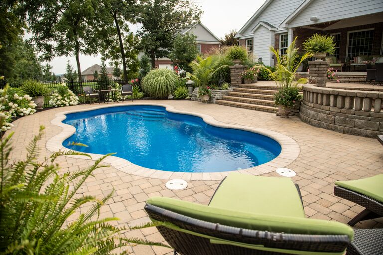 Bermuda fiberglass pool, viking scaled. Installed by B Cool Pools in central Oklahoma.